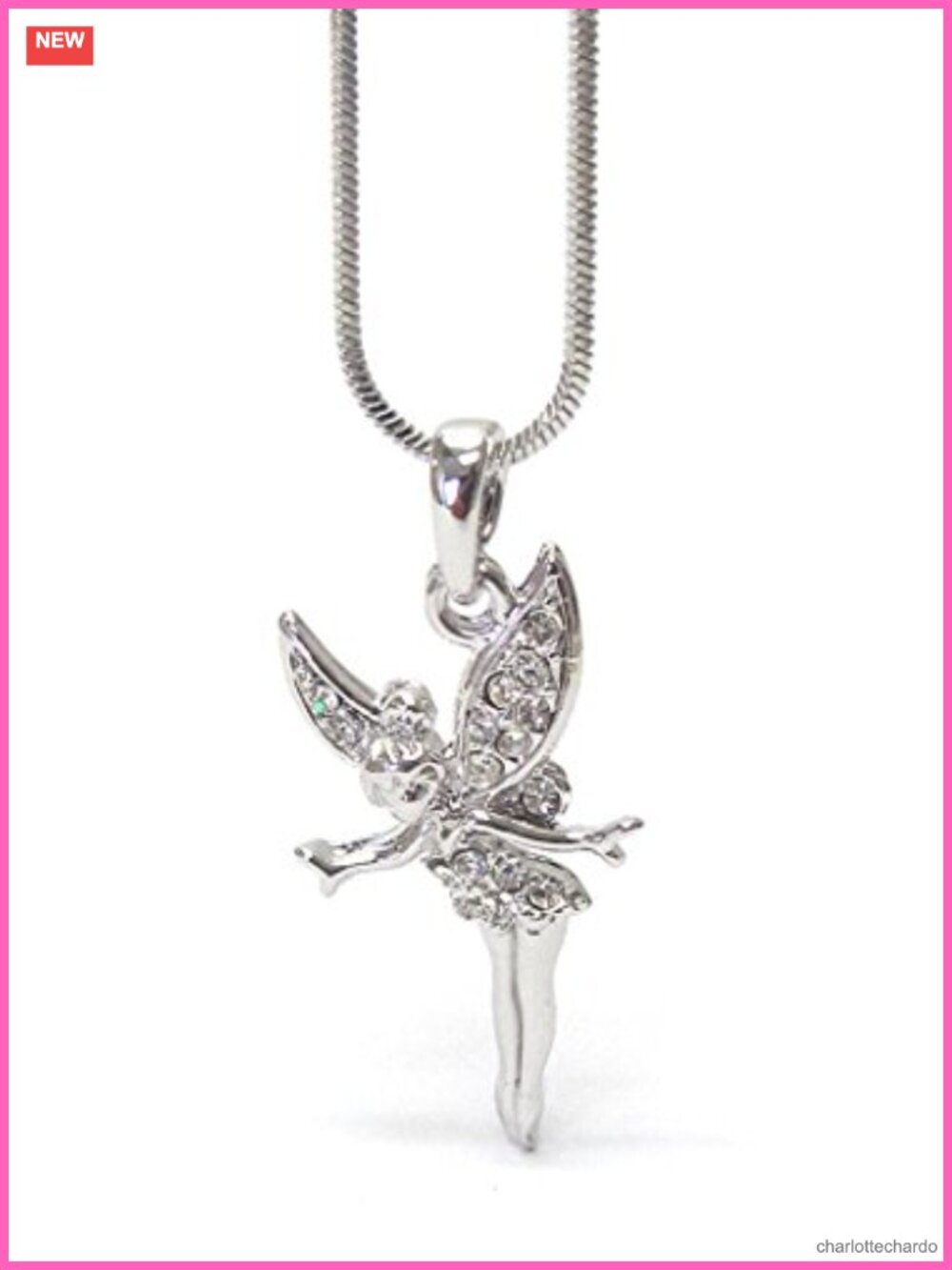 Cubic Zirconia Tinkerbell Pendant Necklace 17.5in Snake Chain